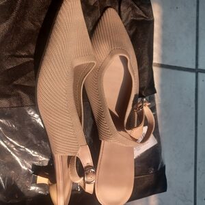 Women's Beige Knit Slingback Heels
